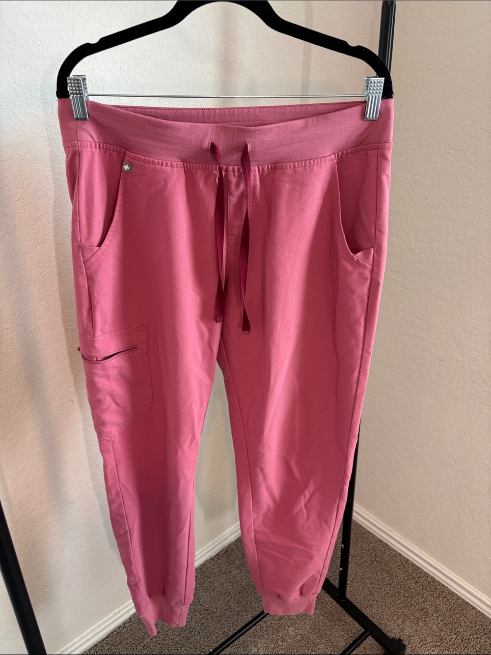 Figs Rose Pink Drawstring Utility Joggers